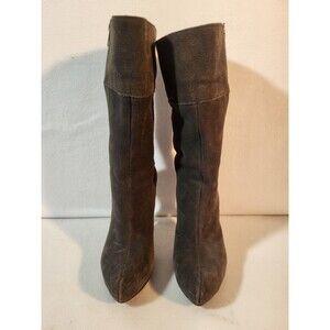 PERUGIA Womens Gray distressed Leather Zippered  High Heeled Boots Sz 6.5 Calf